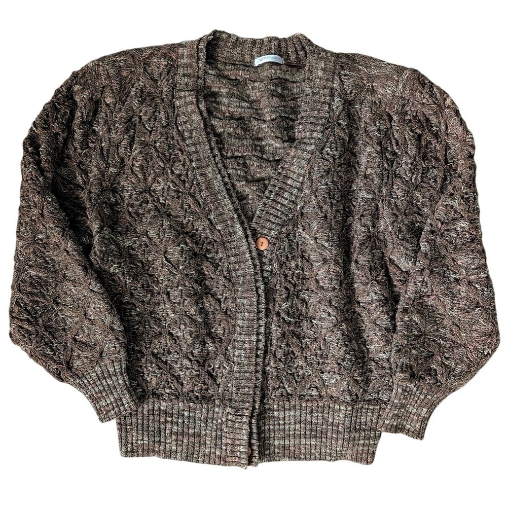 Thick Cableknit Oversized Cardigan Sweater Women XL Brown Grandpa‎ Grunge Retro